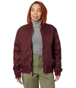 LABEL Unisex Go-To Bomber Jacket XS Red Burgundy Full Zip Oversized Fit NWT
